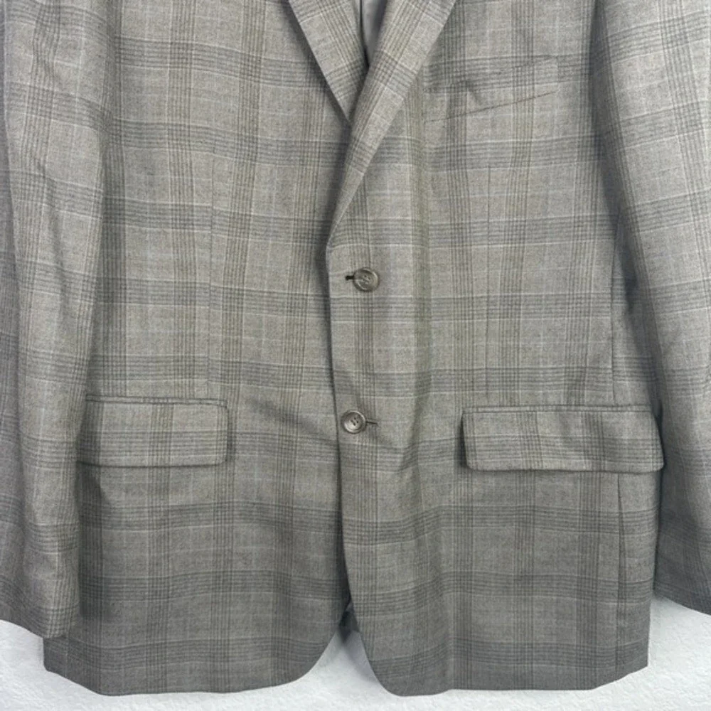 Pronto Uomo Blazer Mens 46R Brown Blue Plaid Glen‎ Check Wool Blend Sportcoat